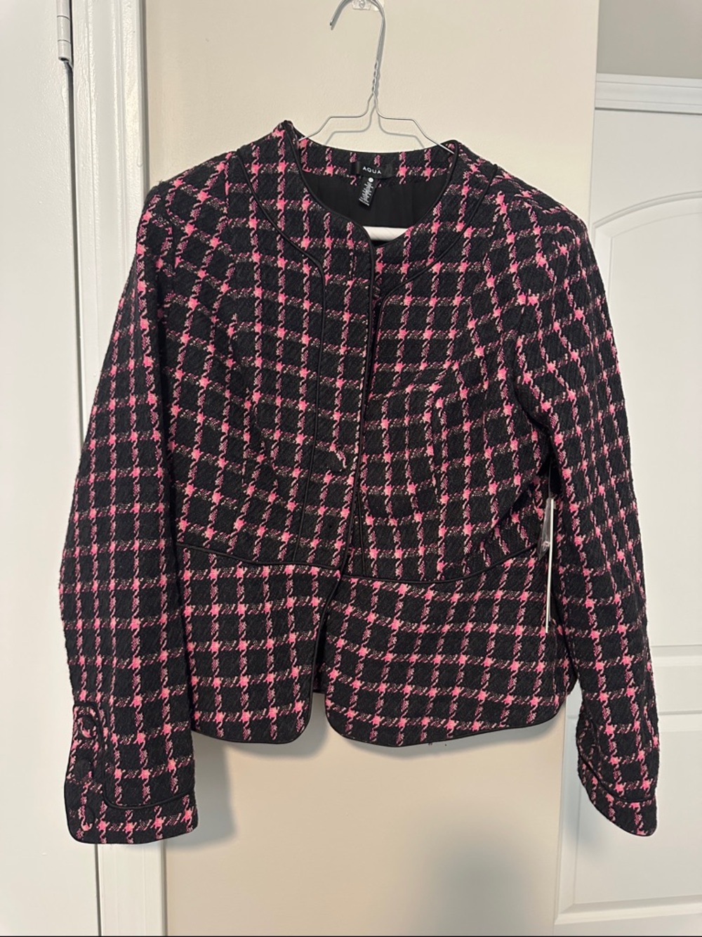 Pink & Black Houndstooth Jacket - Classic Women's Coat